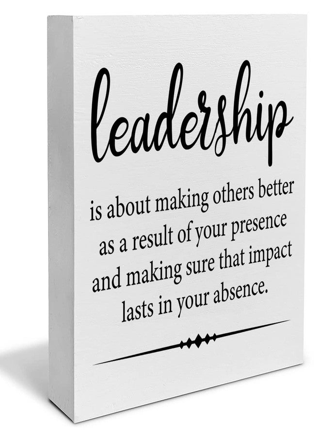 PIXCEOS Leadership Quote Decorative Wooden Box Sign Leadership is About Making Others Better Wood Block Plaque Decor Desk Shelf or Wall Display for Office Boss Leader Retirement Farewell Gift - Image 1